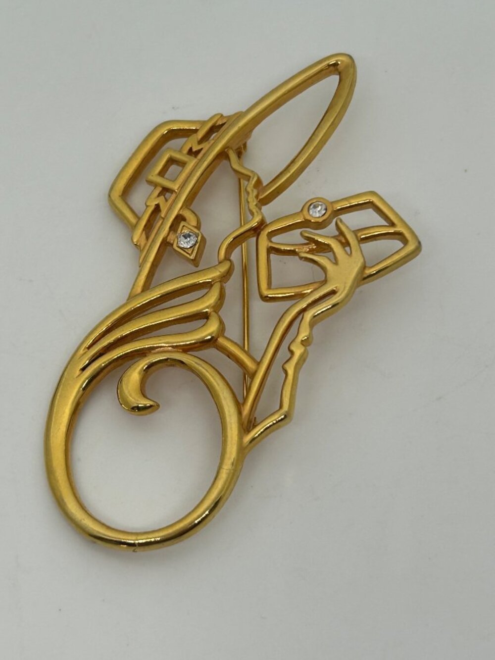 Vintage Lady Brooch Remington JJ Gold-Tone Woman With Rhinestone Accents